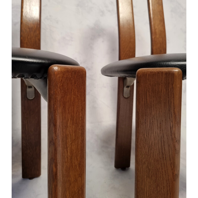 Pair of vintage chairs in solid oak and black faux leather by Bruno Rey for Stuhl Aus Stein Am Rhein, Switzerland