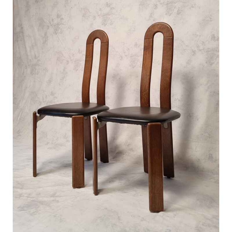 Pareja de sillas vintage en roble macizo y polipiel negra de Bruno Rey para Stuhl Aus Stein Am Rhein, Suiza