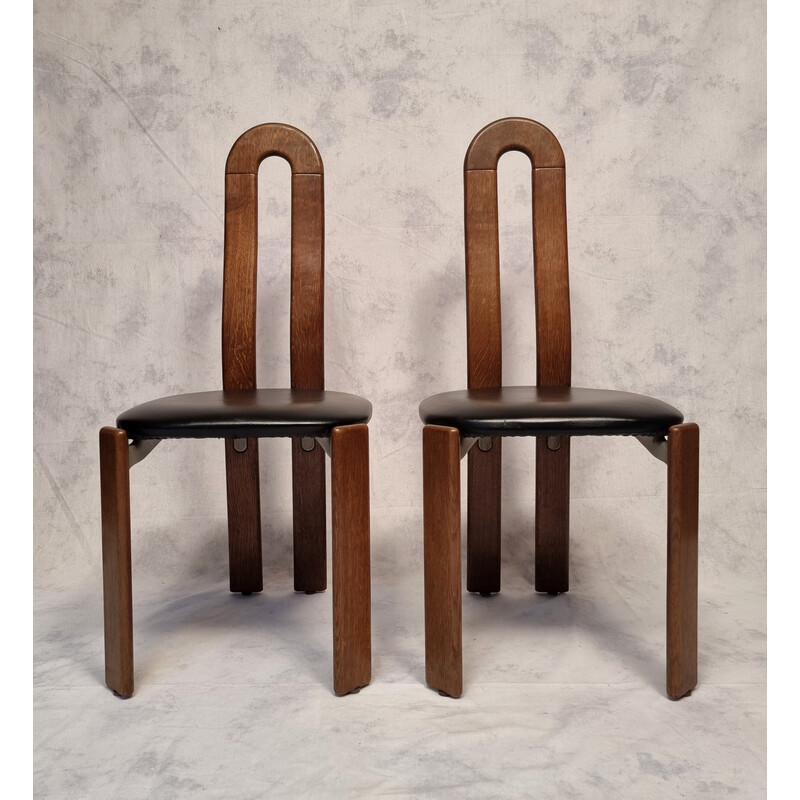 Pair of vintage chairs in solid oak and black faux leather by Bruno Rey for Stuhl Aus Stein Am Rhein, Switzerland