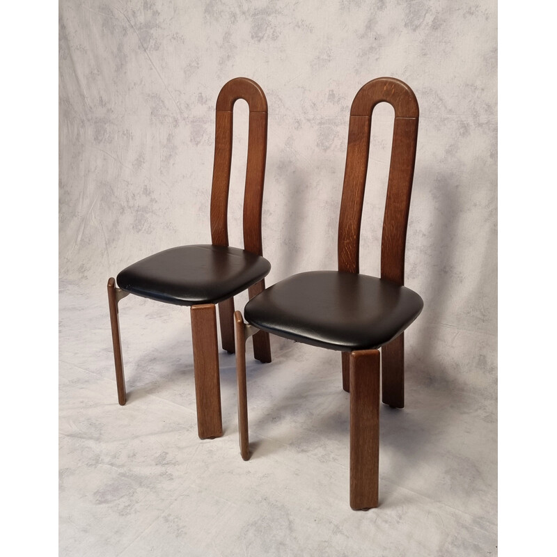 Pair of vintage chairs in solid oak and black faux leather by Bruno Rey for Stuhl Aus Stein Am Rhein, Switzerland