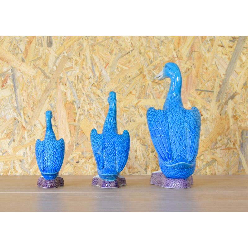 Set of 3 vintage turquoise Chinese porcelain ducks, 1950