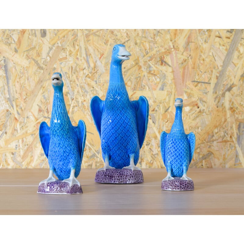 Set of 3 vintage turquoise Chinese porcelain ducks, 1950