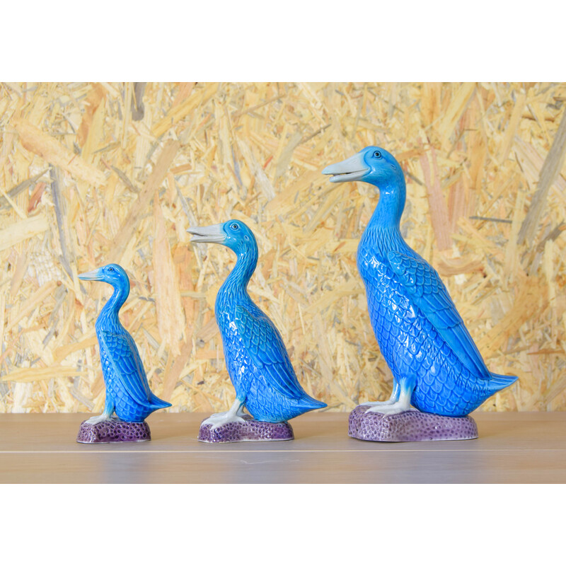 Set of 3 vintage turquoise Chinese porcelain ducks, 1950