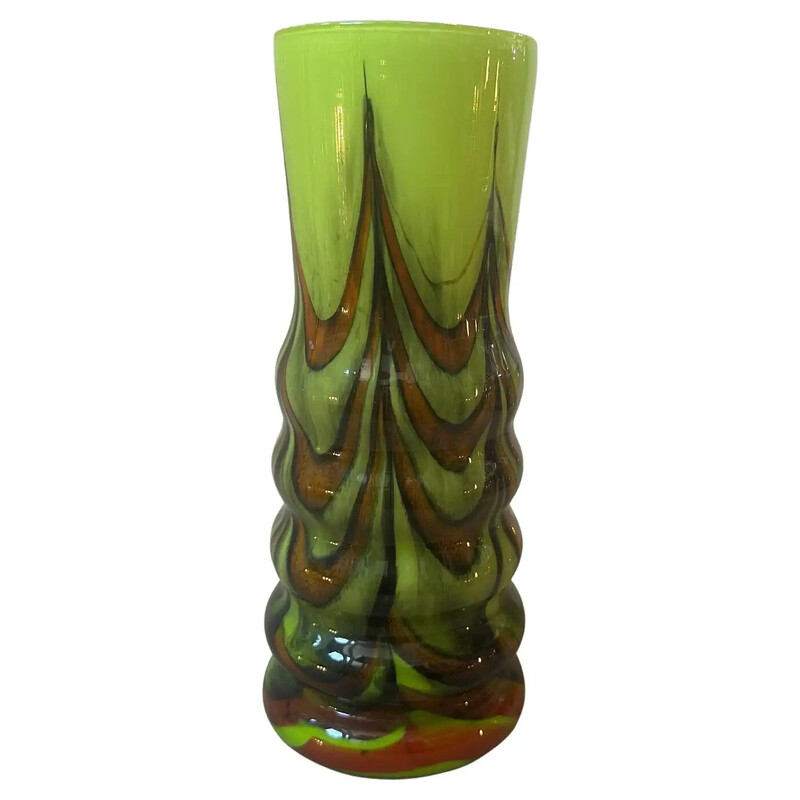 Vintage Space Age vase in green opaline glass by Carlo Moretti for Opaline Florence, Italy 1970
