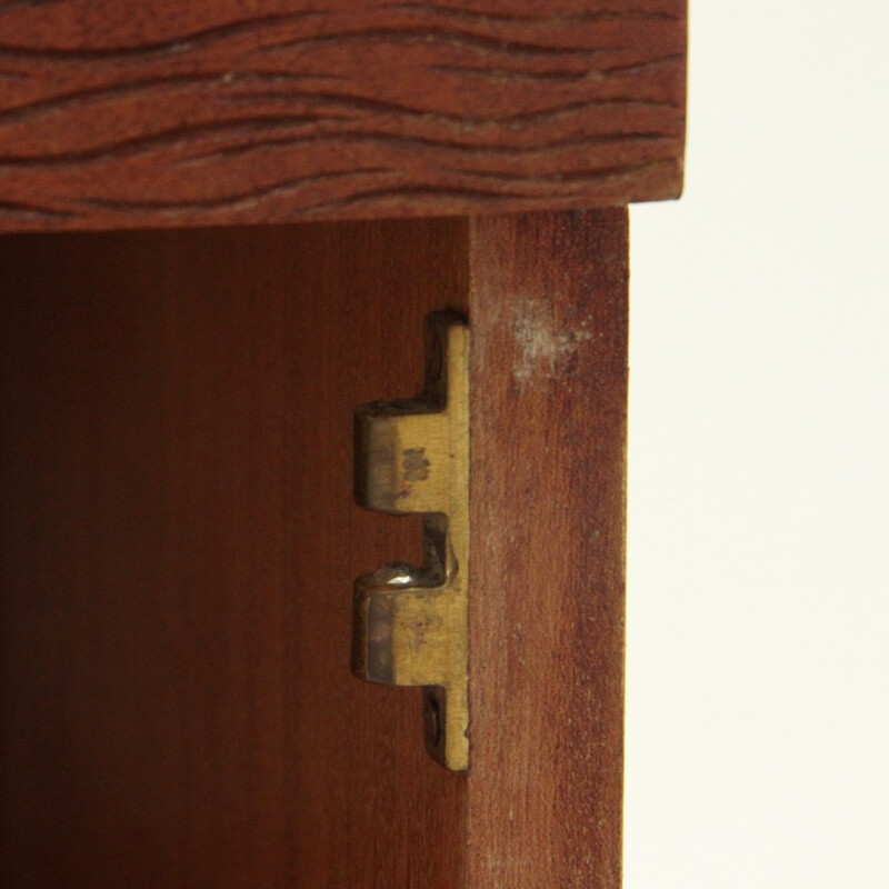 Pair of brown Italian mid century nightstands in wood and glass - 1950s