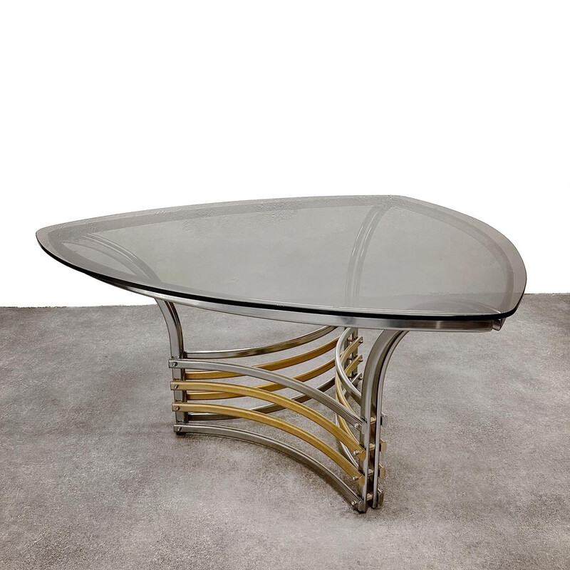 Vintage triangular glass and chrome dining table, Italy 1970