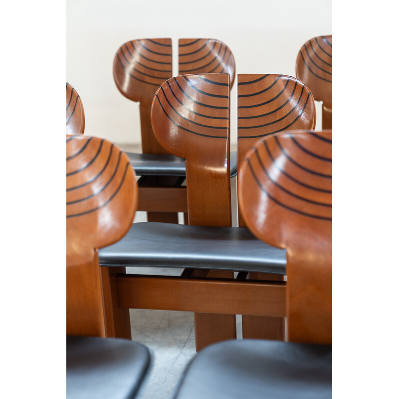 Set of 12 vintage ebony and brass chairs for Afra and Tobia, Italy 1990