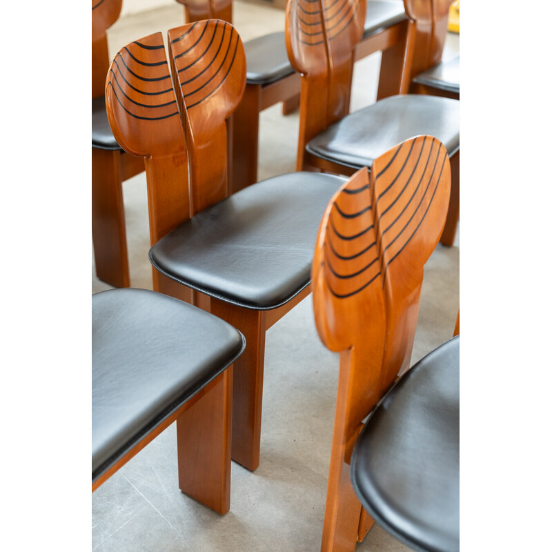 Set of 12 vintage ebony and brass chairs for Afra and Tobia, Italy 1990