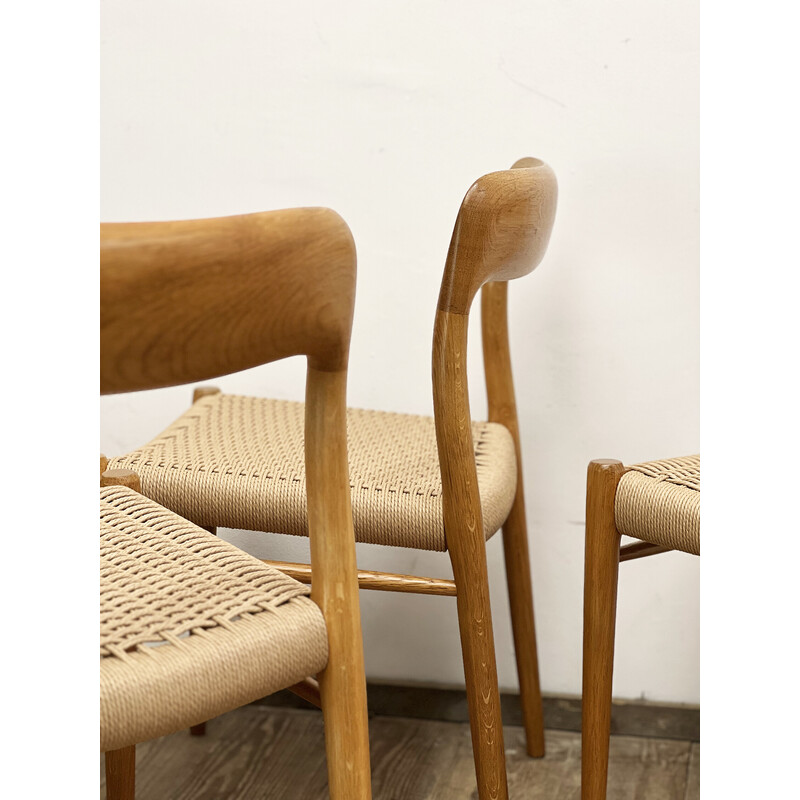 Set of 4 vintage model 75 oak chairs by Niels O. Møller for Jl Møllers Furniture Factory, Denmark 1950