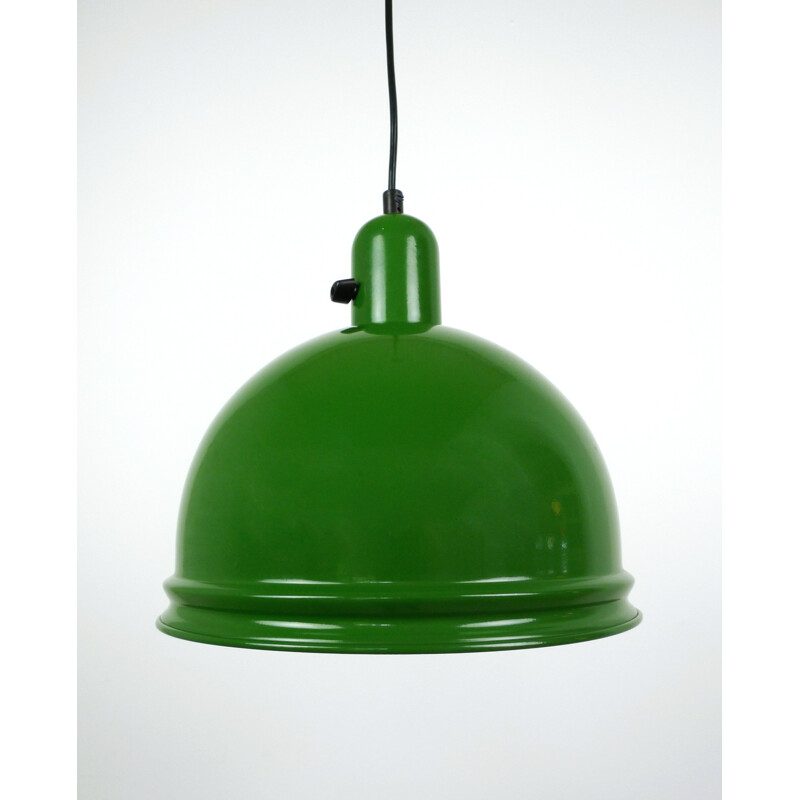 Green industrial hanging lamp in metal - 1950s