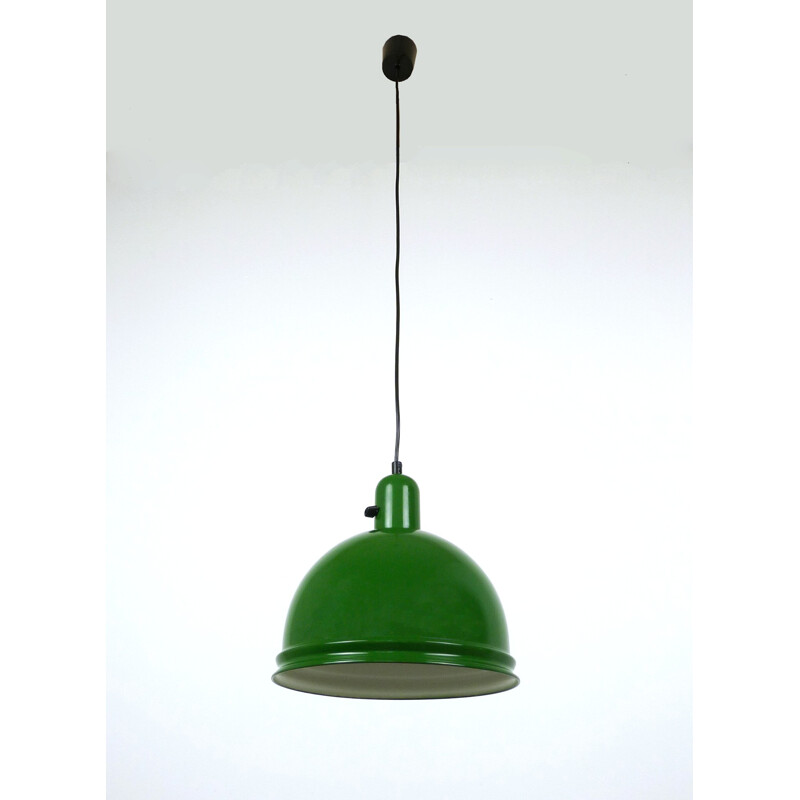 Green industrial hanging lamp in metal - 1950s