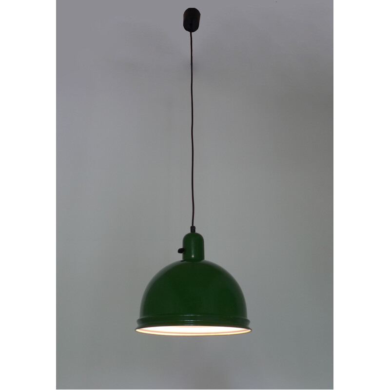 Green industrial hanging lamp in metal - 1950s
