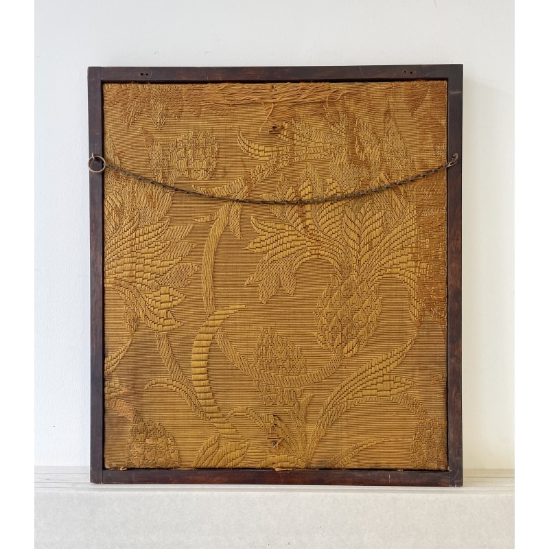 Quadro vintage representando uma imagem de bordado de tapeçaria vitoriana com moldura de mogno maciço