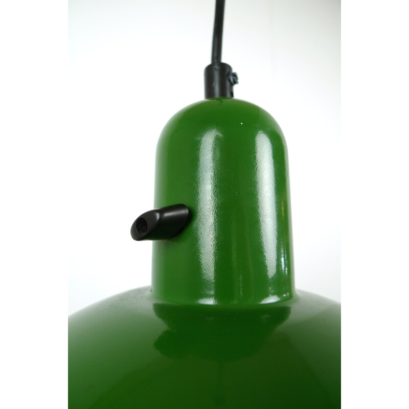 Green industrial hanging lamp in metal - 1950s