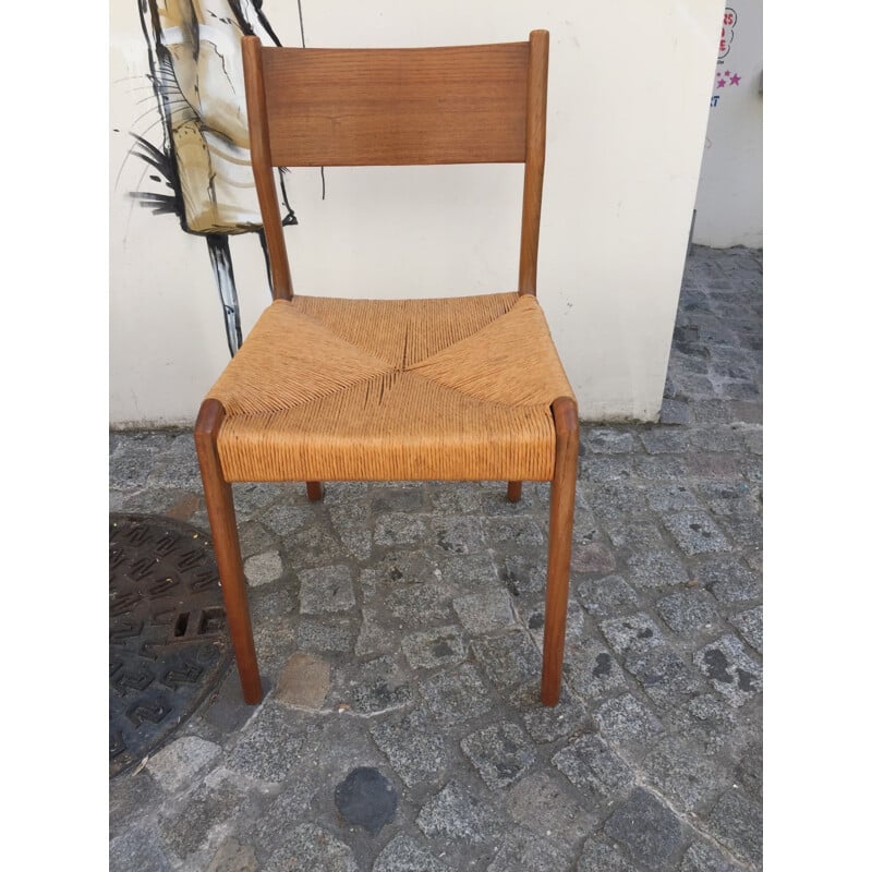 Set of 6 Scandinavian chairs in teak and mulching - 1960s