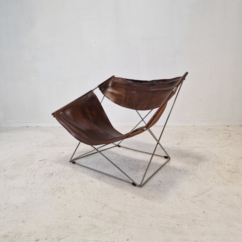 Vintage Papillon F675 chair in brown leather by Pierre Paulin for Artifort, Netherlands 1960