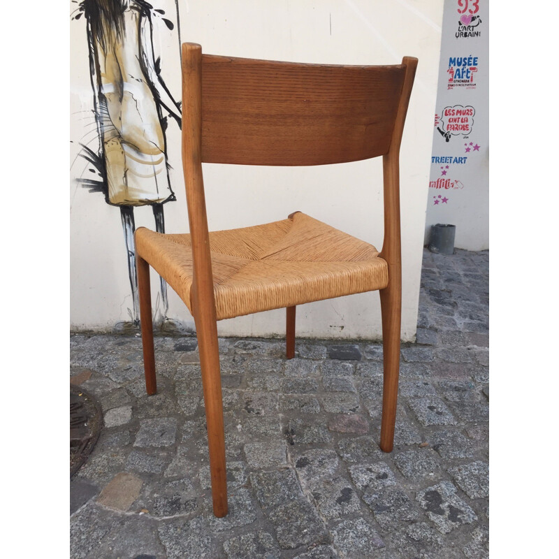 Set of 6 Scandinavian chairs in teak and mulching - 1960s