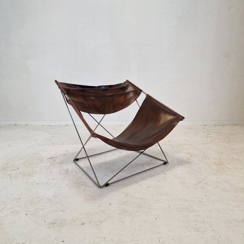Cadeira Papillon F675 vintage em pele castanha de Pierre Paulin para Artifort, Holanda 1960