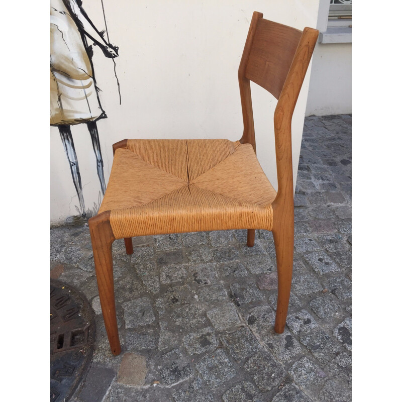Set of 6 Scandinavian chairs in teak and mulching - 1960s