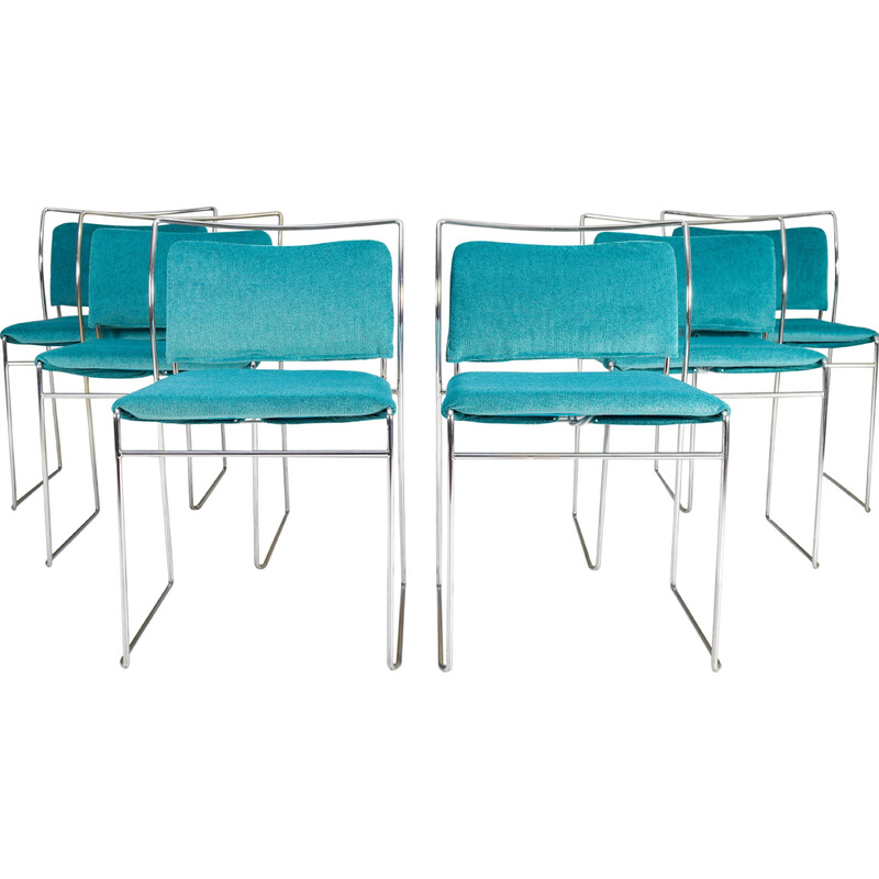 Set of 6 vintage Tulu chairs in steel tube and green velvet by Kazuhide Takahama for Myc Gavina, Spain