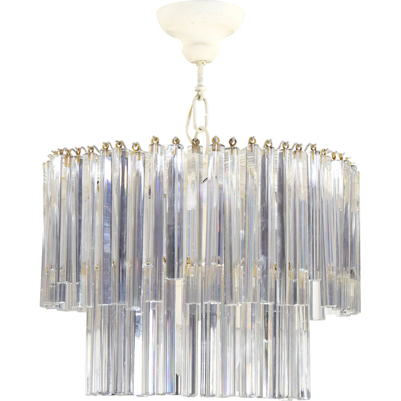 Vintage Triedri chandelier in Murano glass and steel, Italy 1960