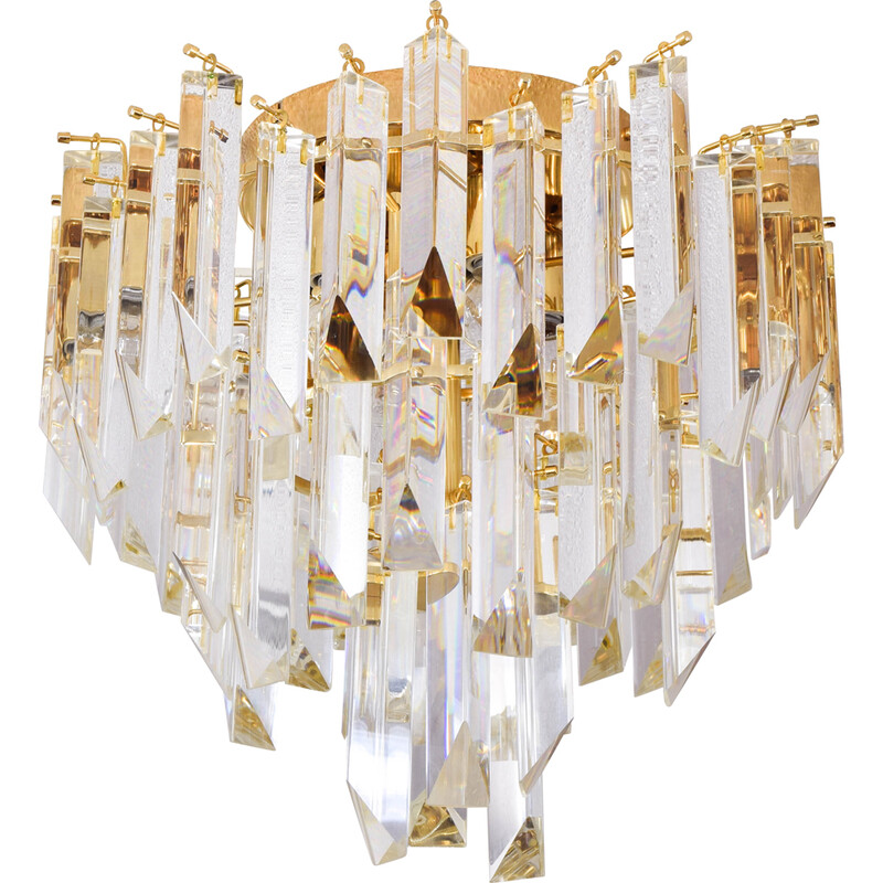 Vintage Triedri chandelier in steel and Murano glass, Italy