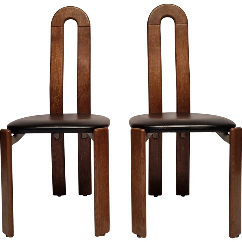 Pair of vintage chairs in solid oak and black faux leather by Bruno Rey for Stuhl Aus Stein Am Rhein, Switzerland