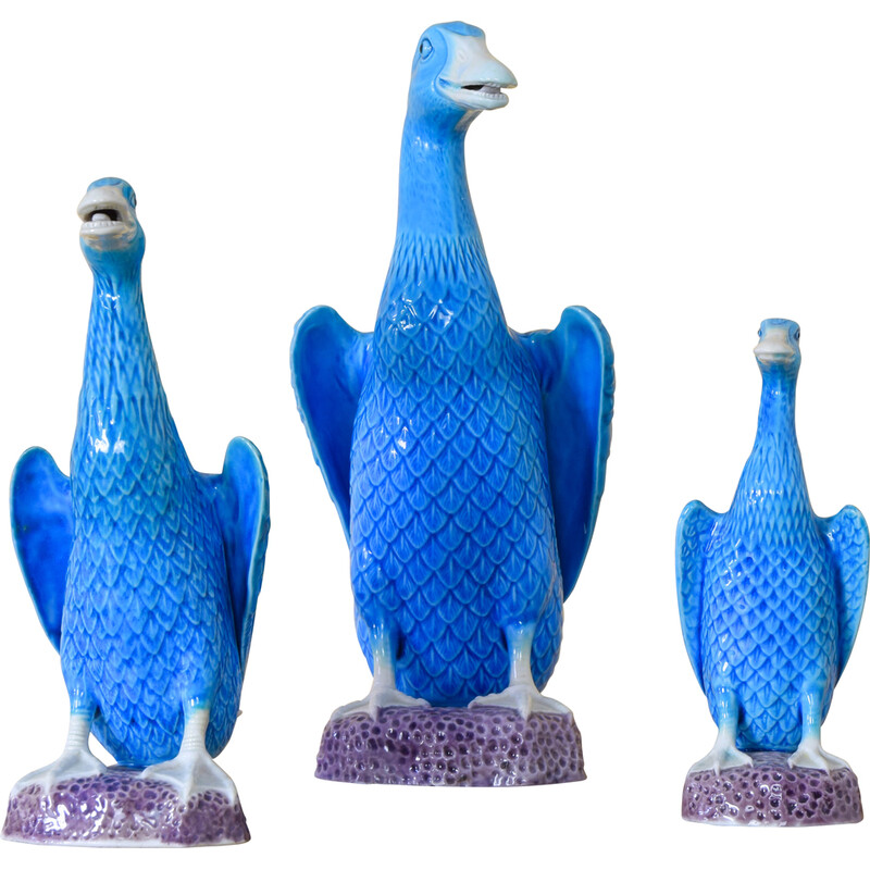 Set of 3 vintage turquoise Chinese porcelain ducks, 1950