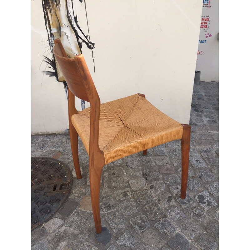 Set of 6 Scandinavian chairs in teak and mulching - 1960s