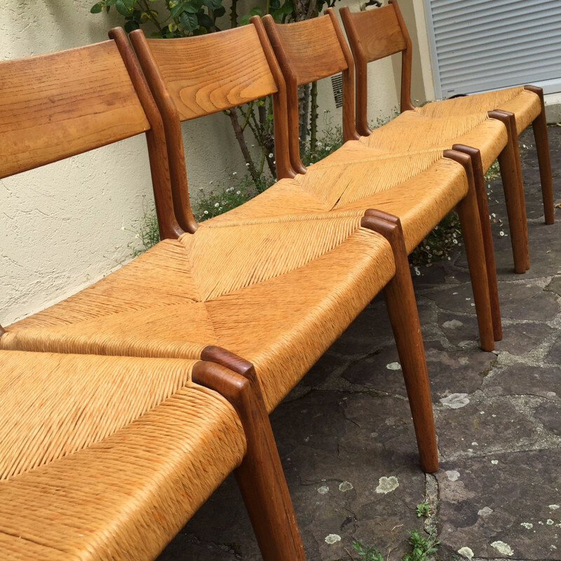 Set of 6 Scandinavian chairs in teak and mulching - 1960s