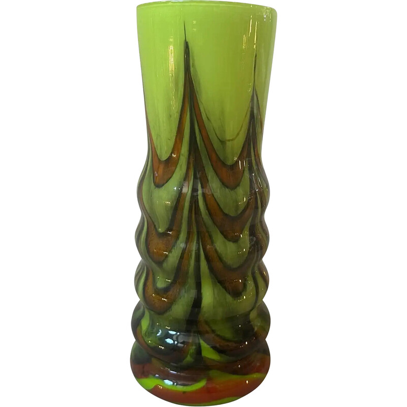 Vase vintage Space Age en verre opalin vert par Carlo Moretti pour Opaline Florence, Italie 1970