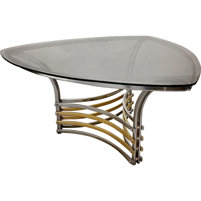 Vintage triangular glass and chrome dining table, Italy 1970