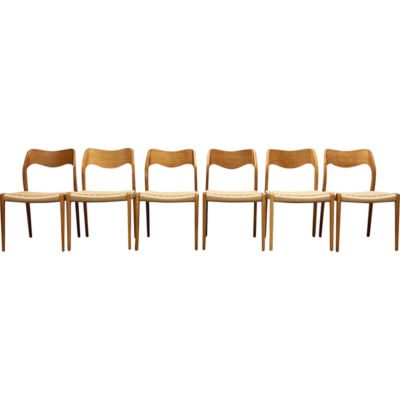 Lot de 6 chaises vintage modèle 71 en chêne par Niels Otto Møller pour J.L. Mollers, Danemark 1950