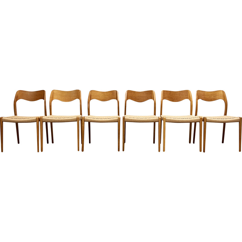 Set of 6 vintage model 71 oak chairs by Niels Otto Møller for J.L. Mollers, Denmark 1950