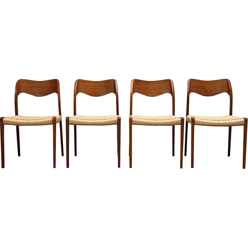 Set of 4 vintage teak model 71 chairs by Niels O. Møller for J.L. Møllers Møbelfabrik, Denmark 1950