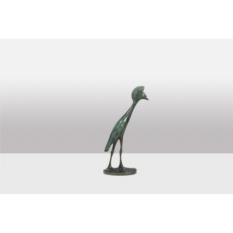 Vintage bronze sculpture "Grue Couronnée en marche" by François Pompon for Atelier Valsuani, 2006