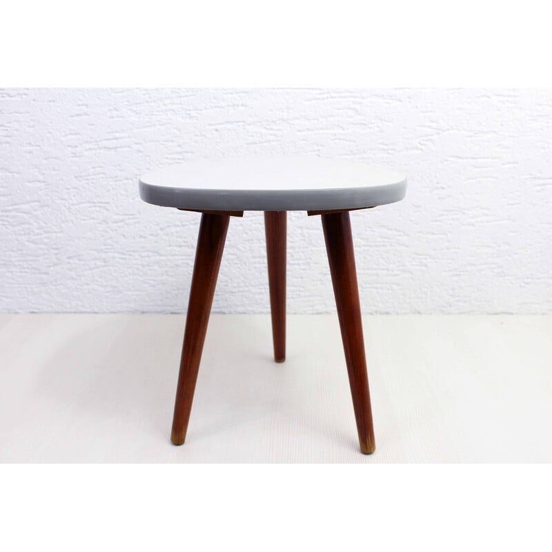 Vintage tripod pedestal table in heather gray formica and solid beech wood