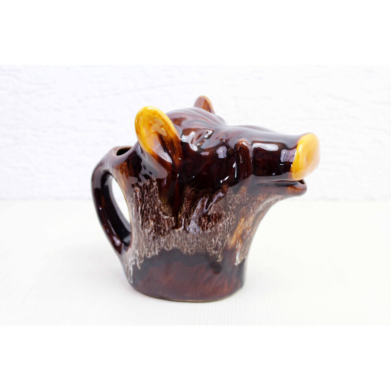 Vintage zoomorphic pitcher in the shape of a ceramic "wild boar", 1970