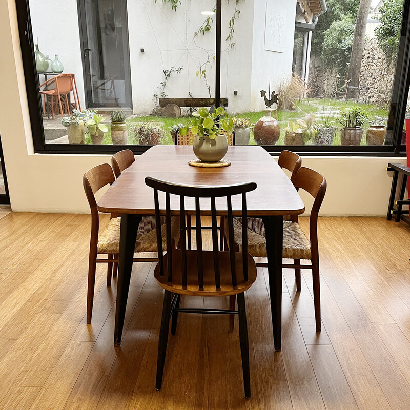 Set of 4 vintage chairs in solid teak and straw by Niel Otto Møller, Denmark 1960