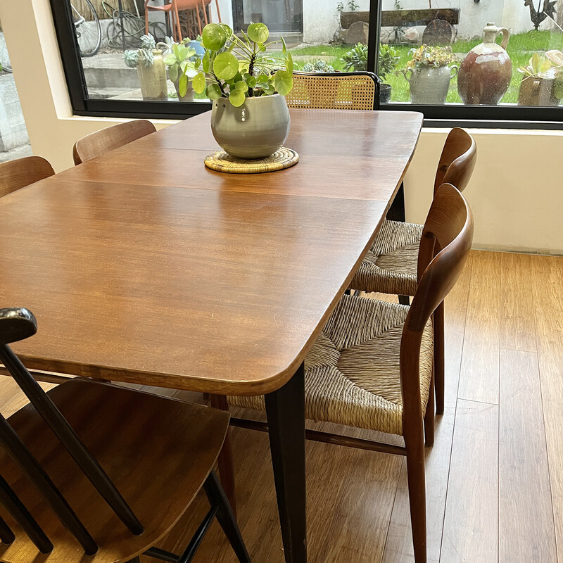 Set of 4 vintage chairs in solid teak and straw by Niel Otto Møller, Denmark 1960