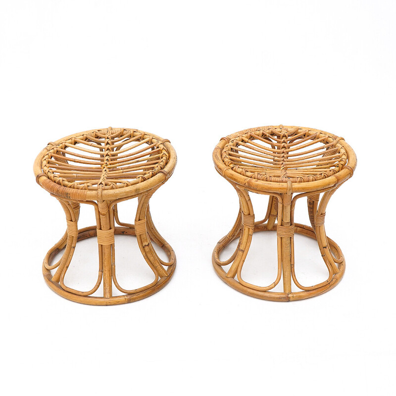 Pair of vintage rattan stools, Italy 1960