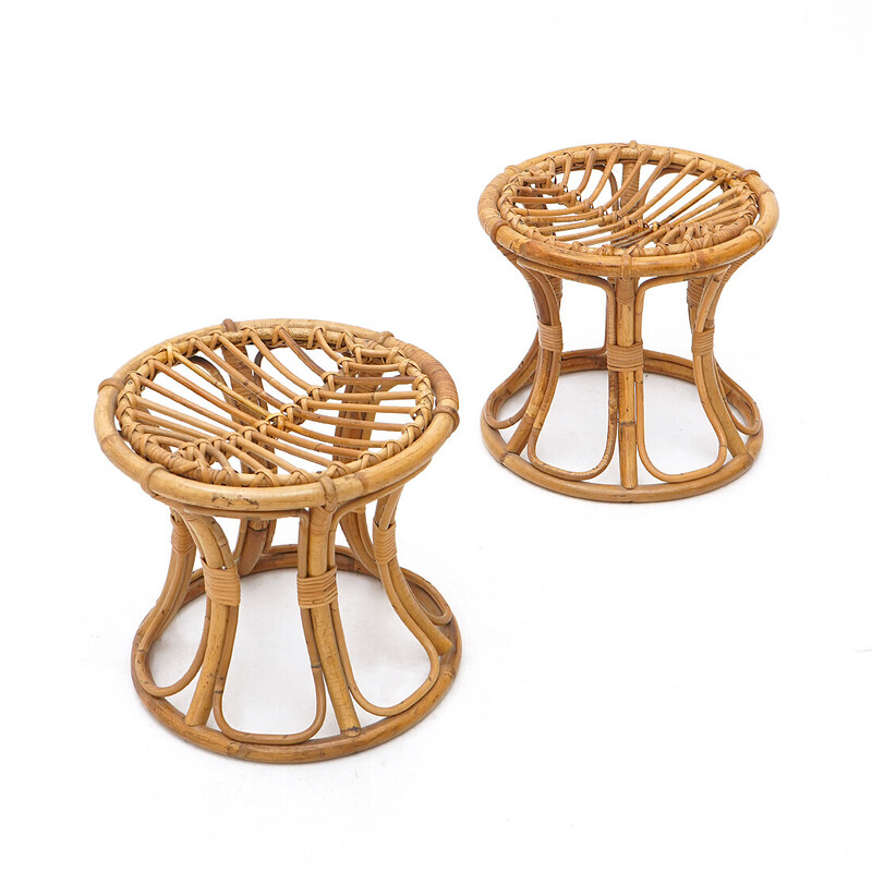 Pair of vintage rattan stools, Italy 1960