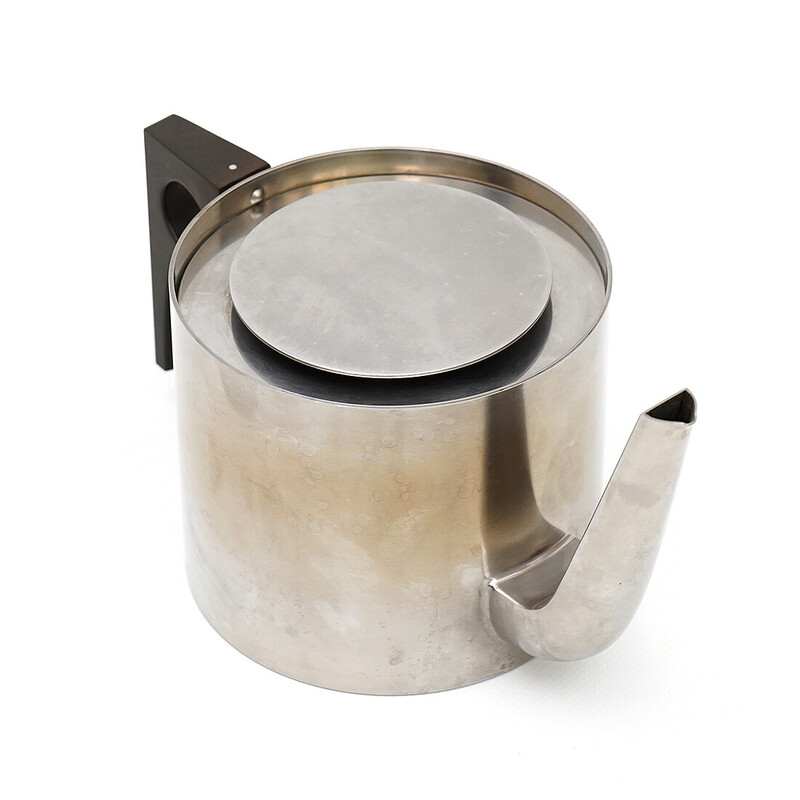 Vintage stainless steel and black bakelite teapot by Arne Jacobsen for Stelton, Denmark 1960