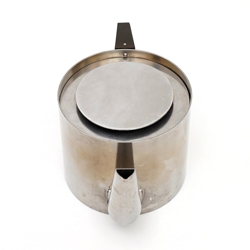 Théière vintage en acier inoxydable et bakélite noire par Arne Jacobsen pour Stelton, Danemark 1960