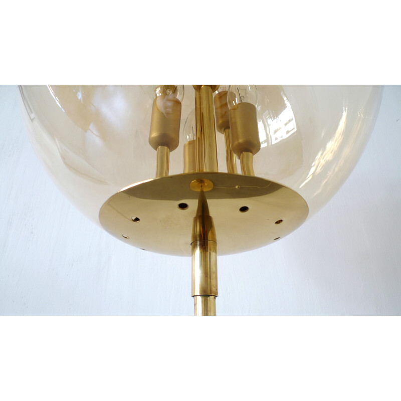 Grand lampadaire doré en laiton et en verre - 1970