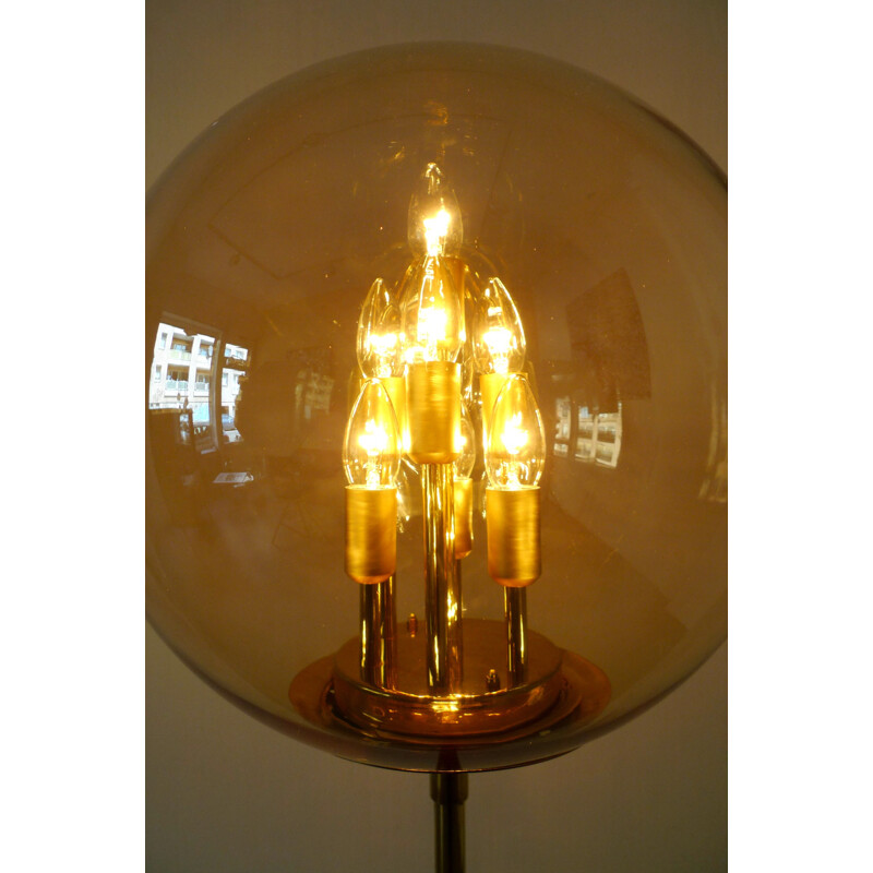 Grand lampadaire doré en laiton et en verre - 1970