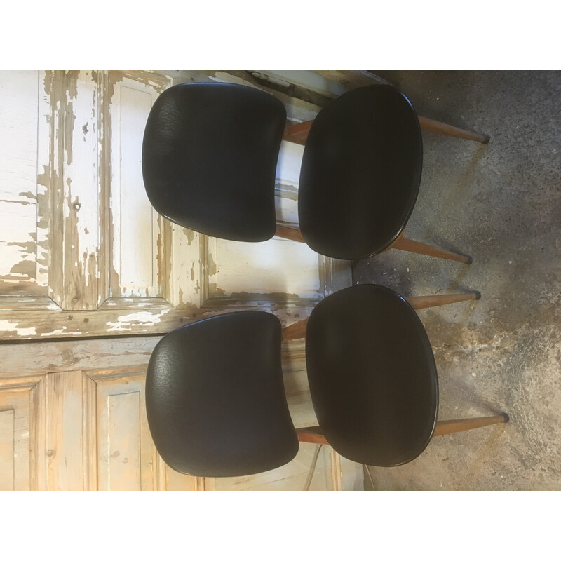 Pair of vintage Pegase chairs in beech and leatherette by Baumann, 1960