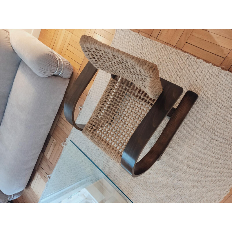 Pair of vintage armchairs in beech wood and rope by Adrien Audoux and Frida Minet, France 1950