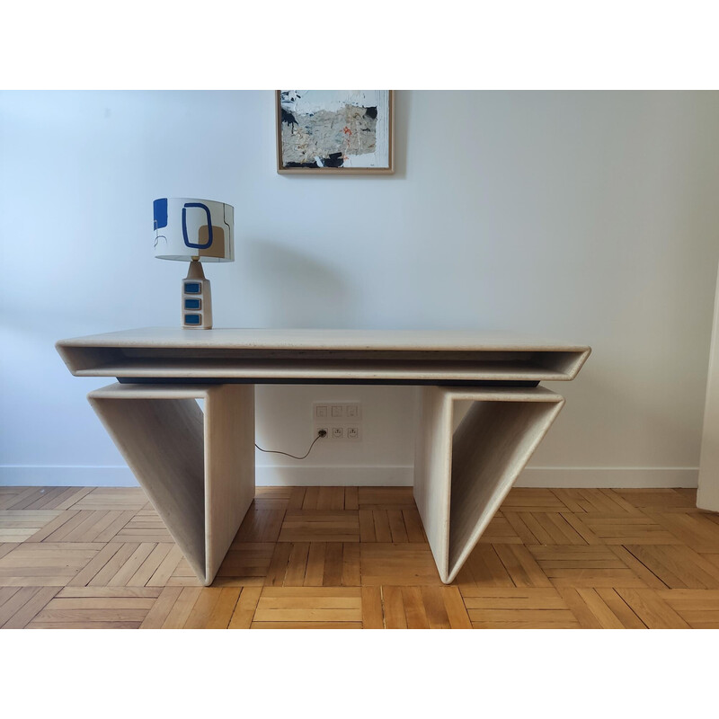 Vintage travertine desk by Claude Berraldacci, 1990