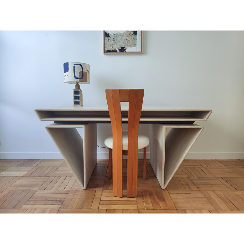 Vintage travertine desk by Claude Berraldacci, 1990